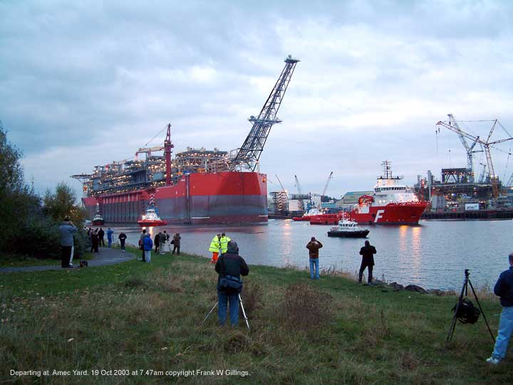 Bonga to exit the River Tyne UK on its long journey. 19th Oct 2003