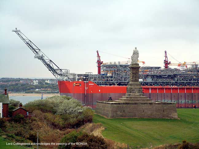 The Bonga passes the Collingwood monument