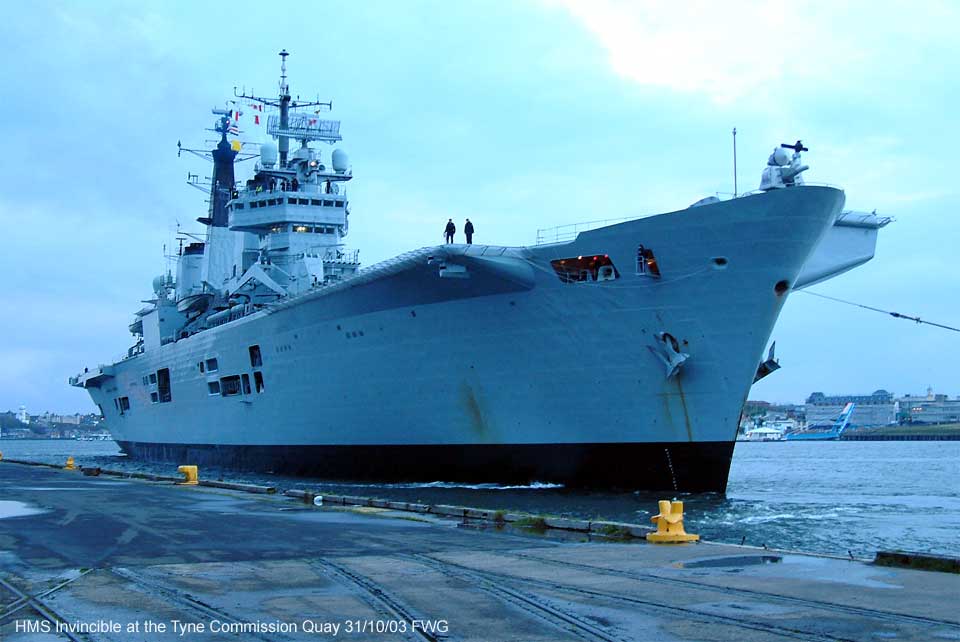 20,000 tonne-HMS Invincible berths at The Tyne Commission Quay on the  river Tyne Friday 31 Oct 03 for a four day visit