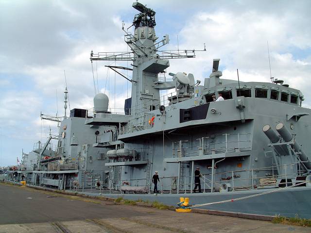 Royal Naval frigate HMS Argyll berthed at the Tyne Commission Quay North Shields. Prepared to depart. Monday June 7, 2004.